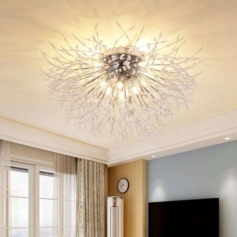 Bedroom Crystal Ceiling Lamp Creative Dandelion Living Room Lamp Dining Room Lamp, Style:Chrome (...