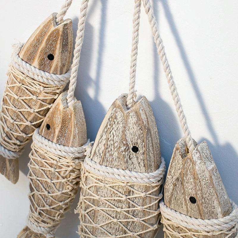 Mediterranean Creative Vintage Old Wall Hanging Ornaments Wooden Hand-carved Antique Fish Skewers...