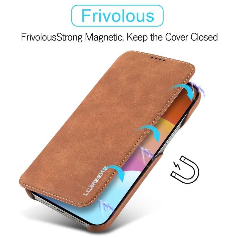 LC.IMEEKE Hon Ancient Series Flip Leather Phone Case For iPhone 15(Brown)