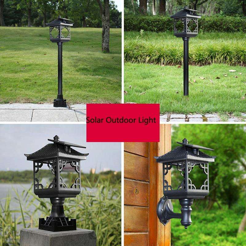 8 LED Solar Outdoor House Appearance Lawn Garden Decoration Light(Black Floor Lamp)