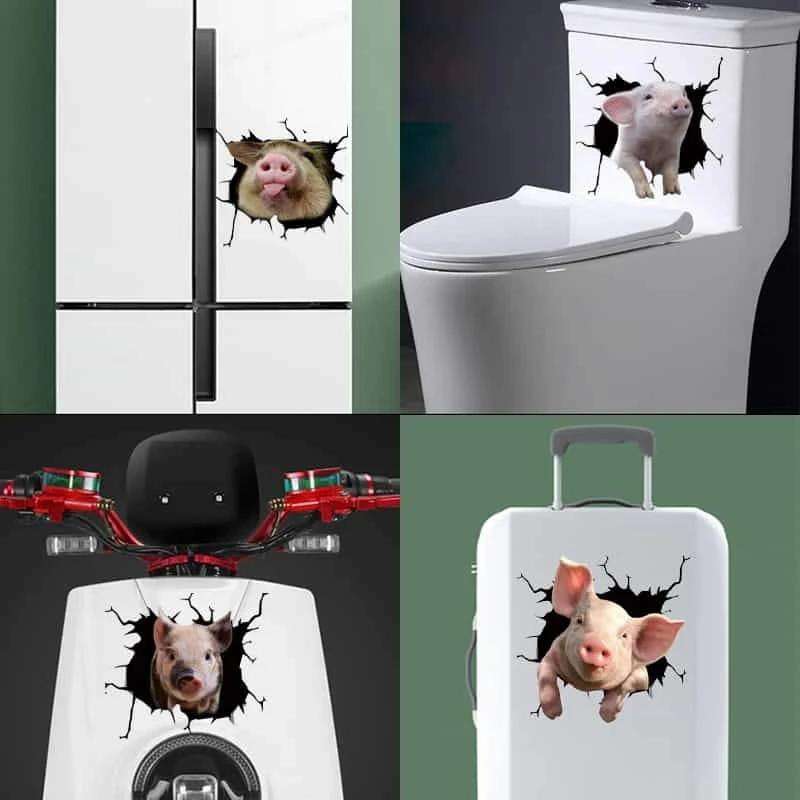 6 PCS Animal Wall Stickers Pig Hoisting Car Window Static Stickers(Pig 03)