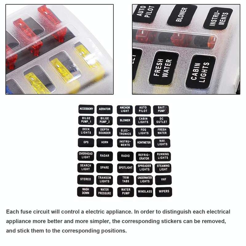 1 in 6 Out 6 Way Circuit Fuse Box Screw Terminal Section Fuse Holder Kits with LED Warning Indica...