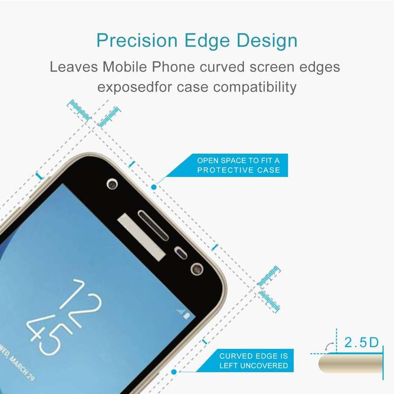 For Galaxy J3 (2017) (EU Version) 0.26mm 9H Surface Hardness 2.5D Curved Silk-screen Full Screen ...