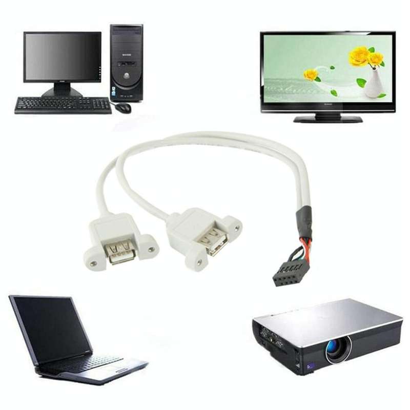 9 Pin Internal Header to 2x USB 2.0 AF Mount Pannel Cable, Length: 30cm