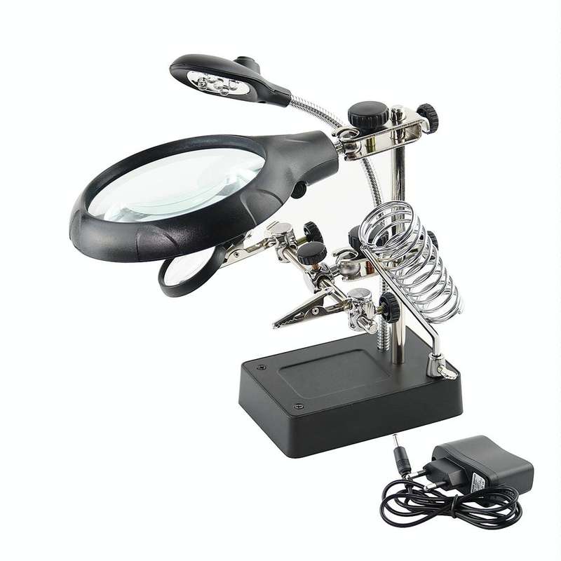 16129-C 2.5X/7.5X/10X LED Lighting Auxiliary Bracket Maintenance Magnifier(EU Plug)