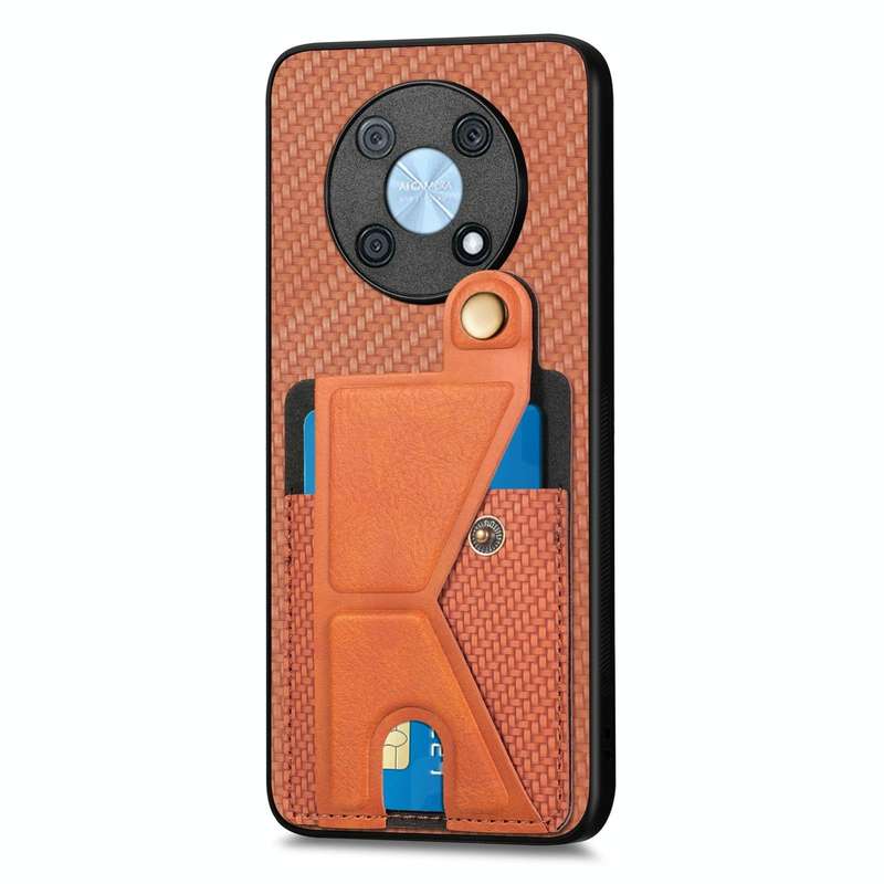 For Huawei nova Y90 Carbon Fiber Wallet Flip Card Holder Phone Case(Brown)