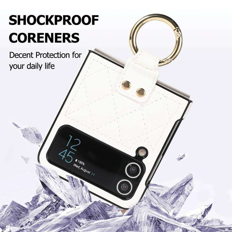 For Samsung Galaxy Z Flip4 Rhombic Microfiber Folding Phone Case with Ring(White)