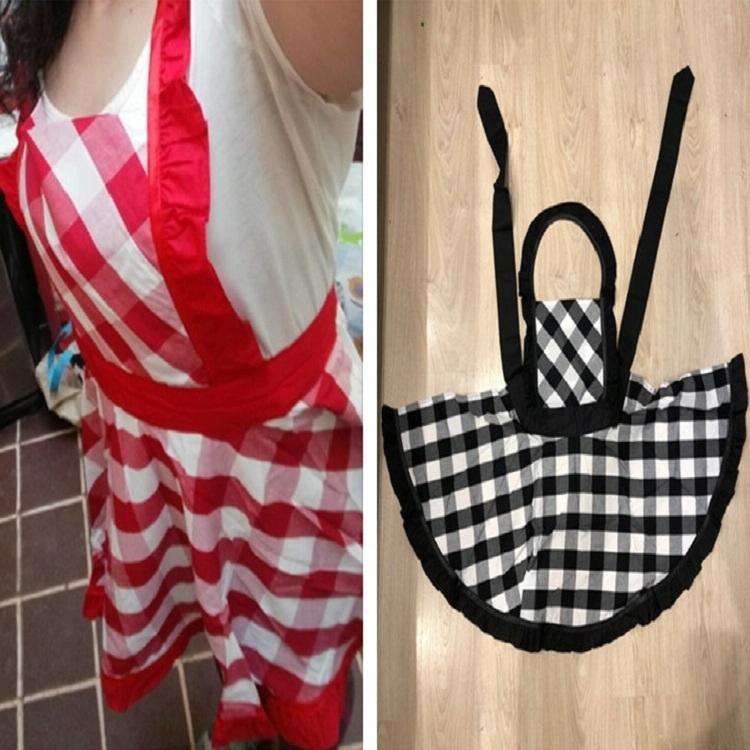 Retro Cotton Big Plaid Big Swing Apron(Red White Grid)