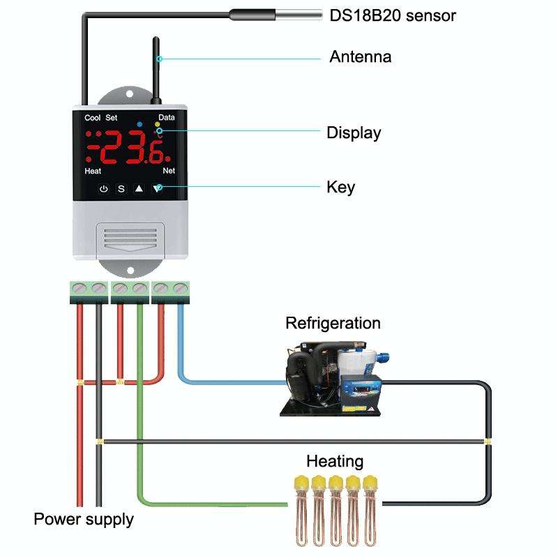 DTC-2201 18B20 Sensor WiFi Intelligent Aquarium Fish Tank Hatch Central Air Conditioning Temperat...