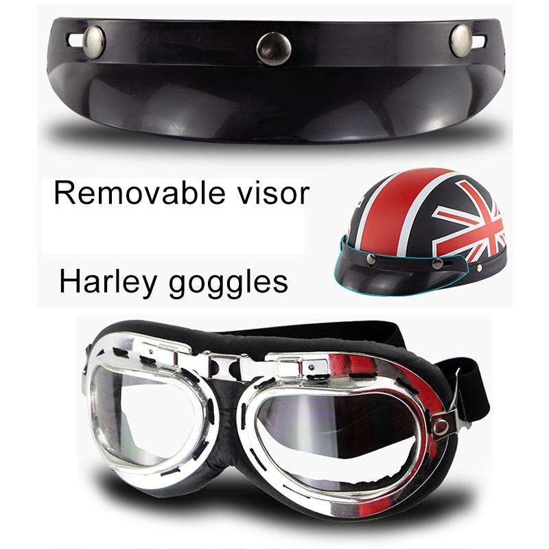 Soman Electromobile Motorcycle Half Face Helmet Retro Harley Helmet with Goggles(Matte Black Fren...