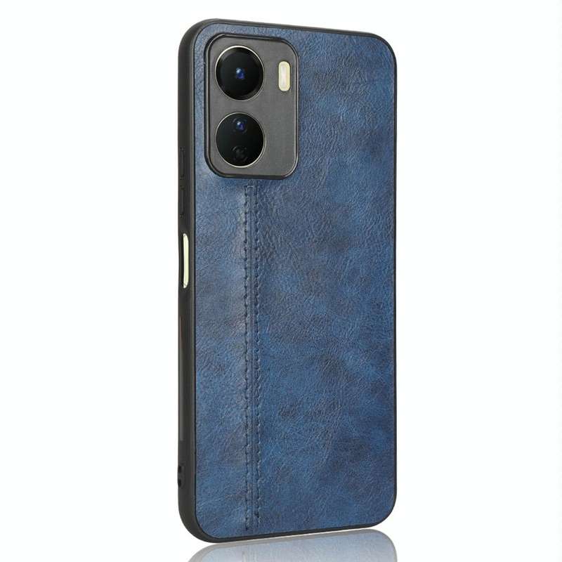 For vivo Y16 4G Sewing Cow Pattern Skin PC + PU + TPU Case(Blue)