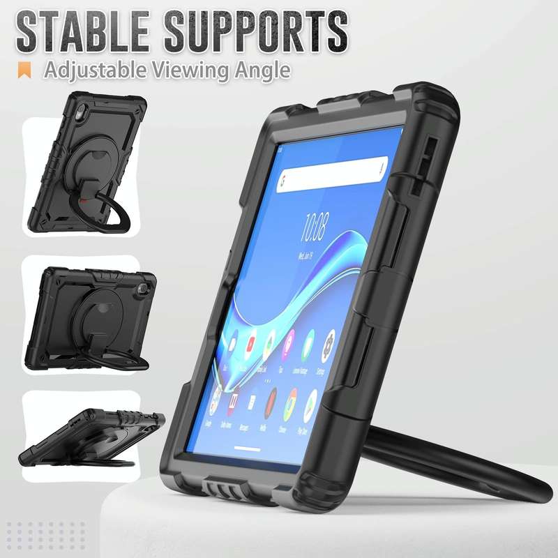 For Lenovo M10 Plus X606F Silicone + PC Holder Tablet Case(Black)