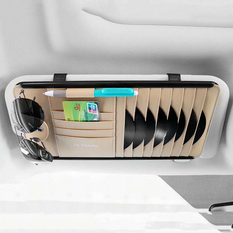 DERANFU Car Sun Visor Storage Multi-Function CD Clip Glasses Clip(Beige)