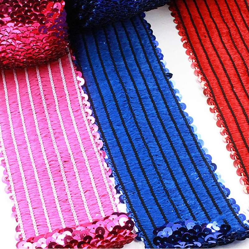 ZP000875 8 Rows Elastic Sequin Lace Webbing DIY Clothing Accessories, Length: 5m, Width: 7.5cm(Gold)