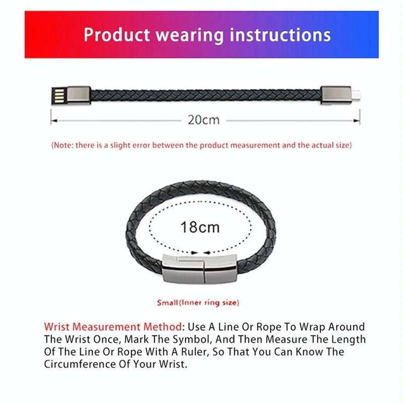 XJ-72 20cm USB to USB-C / Type-C Bracelet Charging Data Cable(Black)