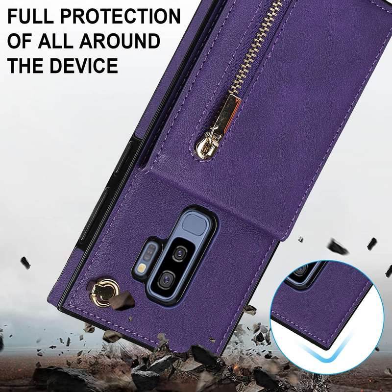 For Samsung Galaxy S9 Plus Cross-body Zipper Square TPU+PU Back Cover Case with Holder & Card Slo...