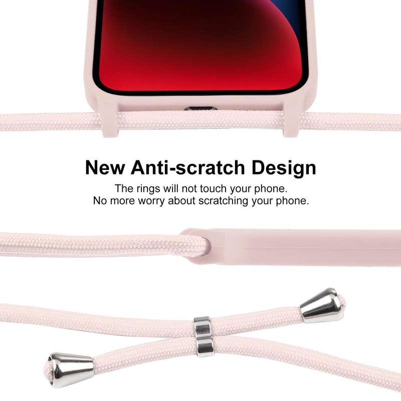 For iPhone 14 Crossbody Lanyard Liquid Silicone Case(Sand Pink)