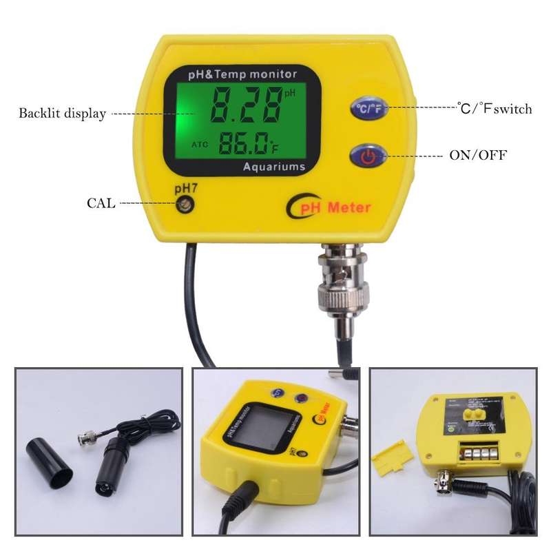 PH Tester Durable Acid Meter Swimming Pool Temperature Monitor With Backlight, Plug Type: EU Plug