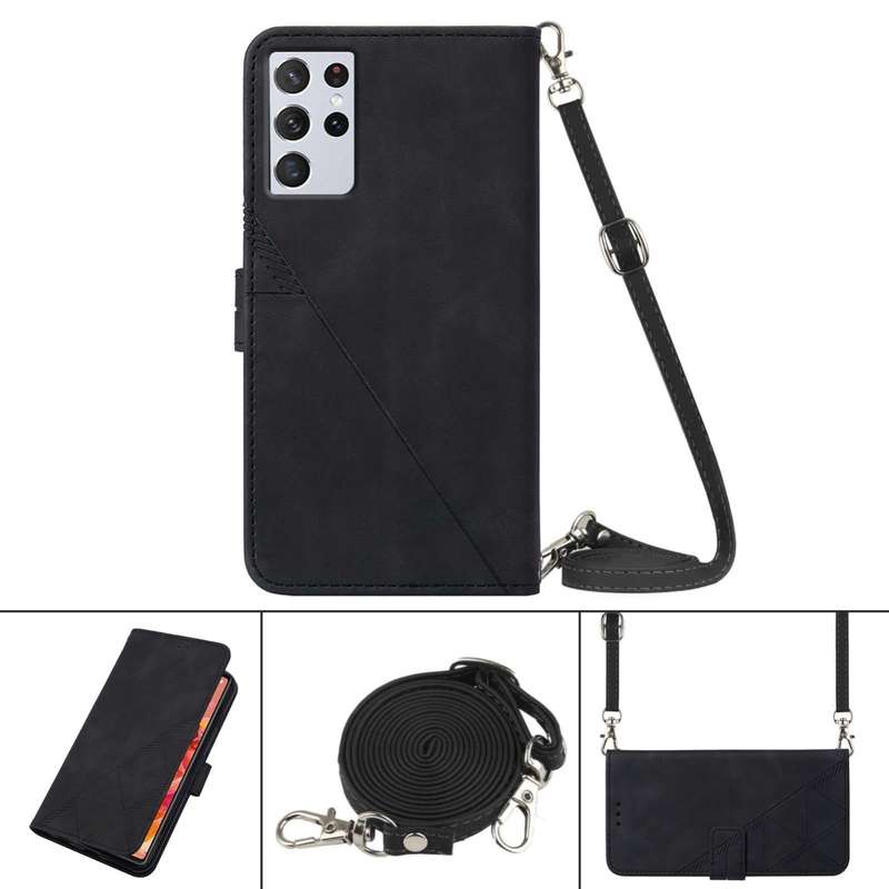 For Samsung Galaxy S21 Ultra 5G Crossbody 3D Embossed Flip Leather Phone Case(Black)