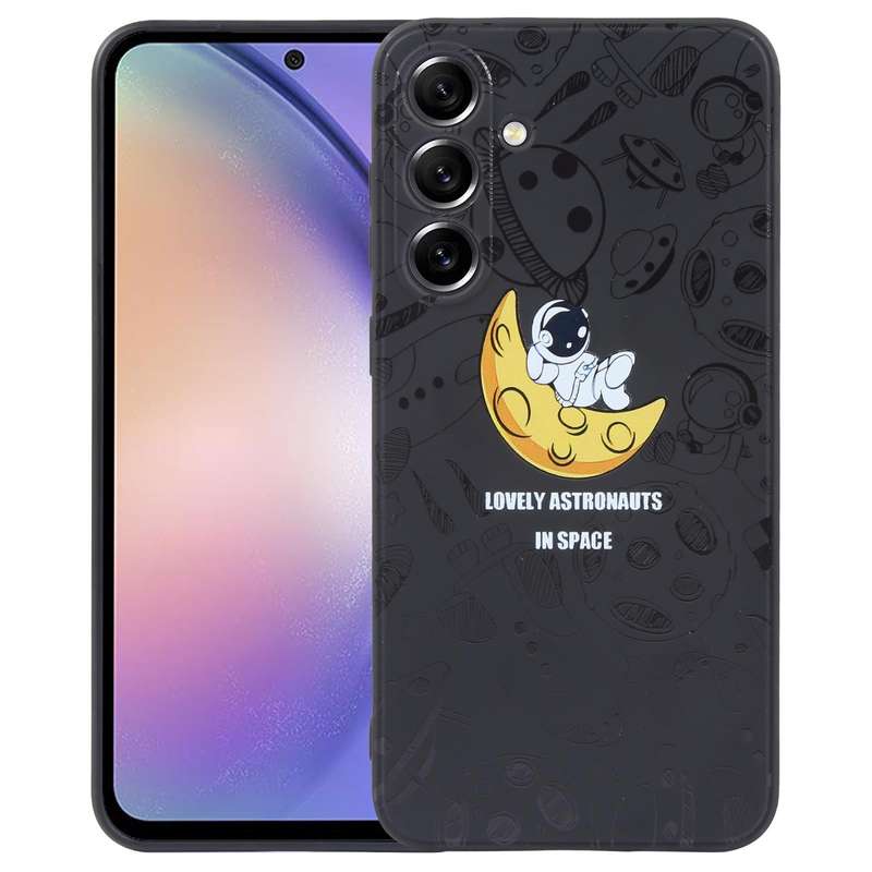 For Samsung Galaxy A54 5G Astronaut Pattern Silicone Straight Edge Phone Case(Lovely Astronaut-Bl...