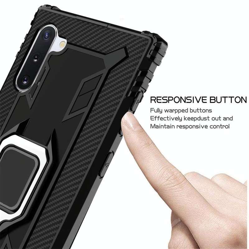 For Galaxy Note 10 Carbon Fiber Protective Case with 360 Degree Rotating Ring Holder(Black)