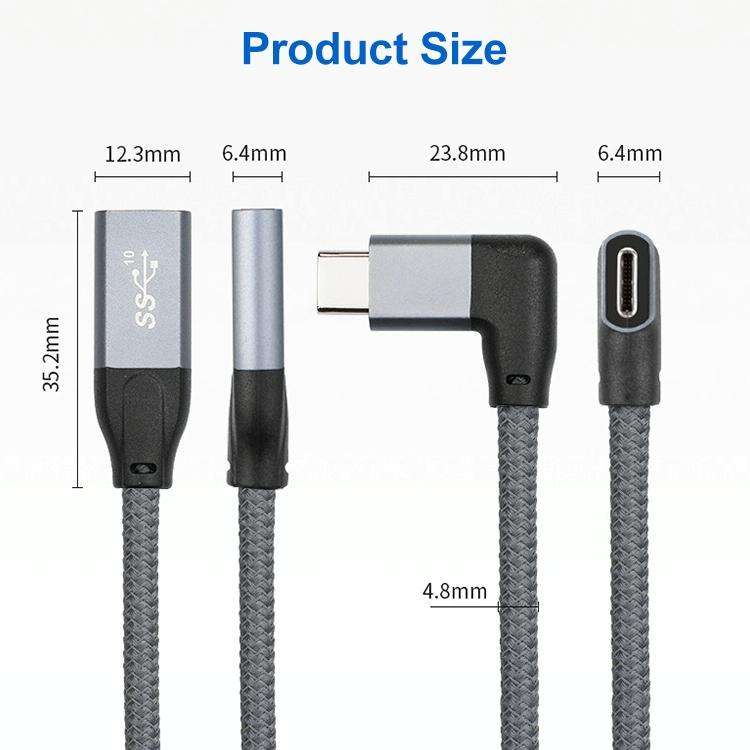100W USB-C / Type-C Elbow Male to USB-C / Type-C Female Full-function Data Extension Cable, Cable...