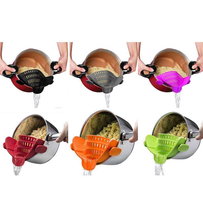 Wide Mouth Silicone Drainer Pot Side Drain To Block Fruit Noodle Strainer(Dark Gray)