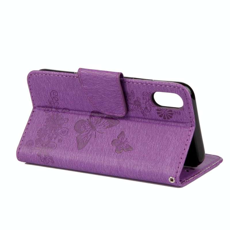 For iPhone X / XS Pressed Flowers Butterfly Pattern Horizontal Flip Leather Case with Holder & Ca...