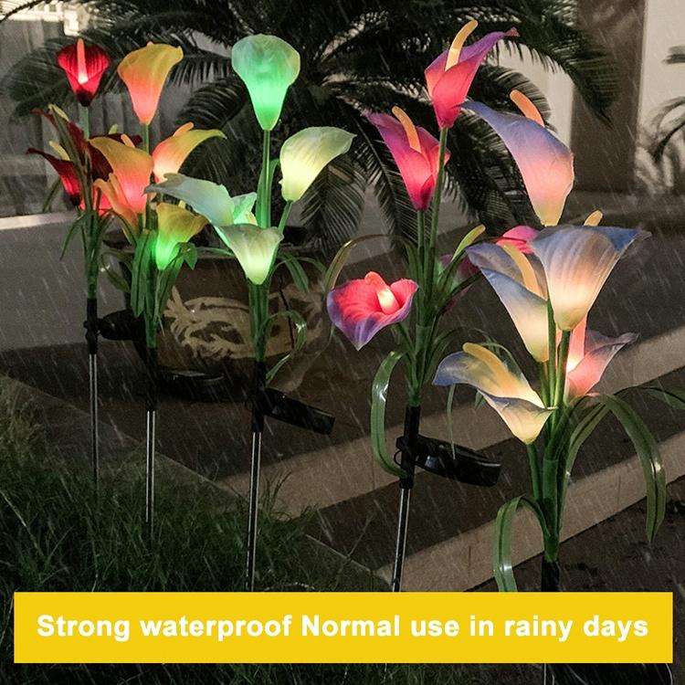 3PCS Simulated Calla Lily Flower 5 Heads Solar Powered Outdoor IP65 Waterproof LED Decorative Law...