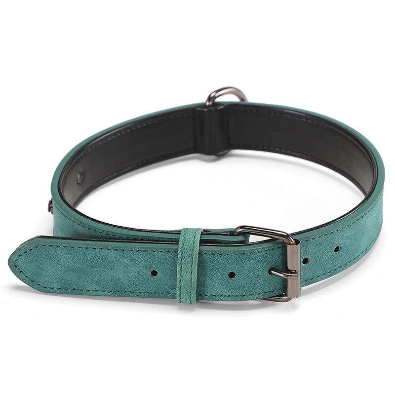 JINMAOHOU Dogs Double-Layer Leather Collar, Specification: L 59x3.2cm(Green)