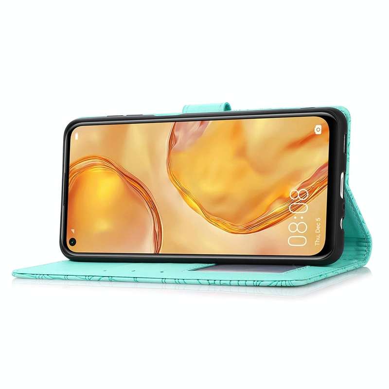 For Huawei P40 lite Skin Feel Embossed Sunflower Horizontal Flip Leather Case with Holder & Card ...