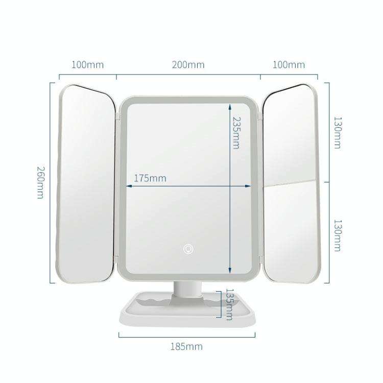 Simple & Stylish LED Three-Fold Square Makeup Mirror, Specification:Charging Model Monochrome Lam...