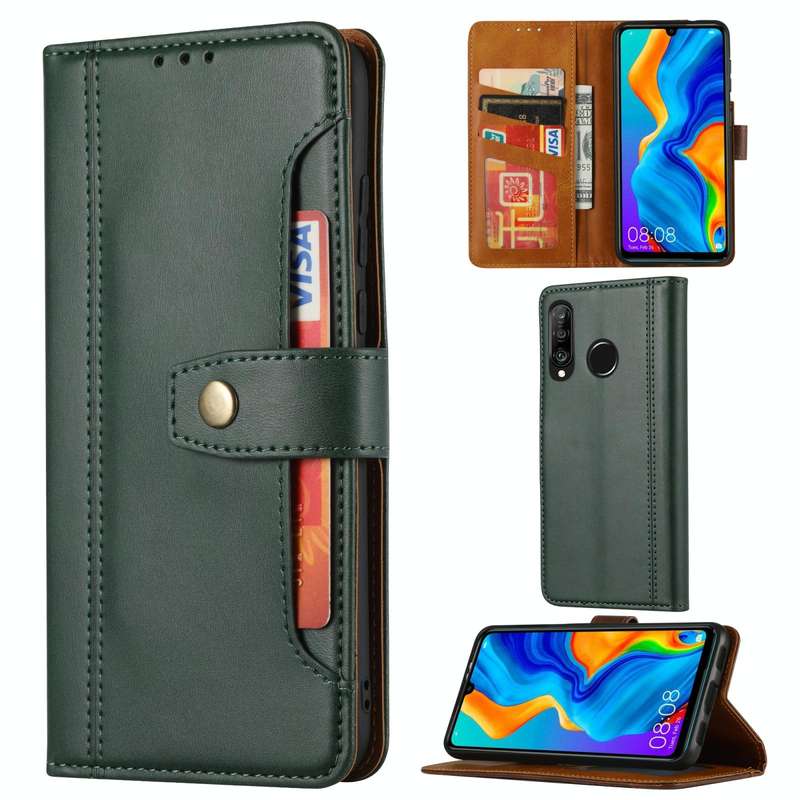 For Huawei P30 Lite Calf Texture Double Fold Clasp Horizontal Flip Leather Case with Photo Frame ...