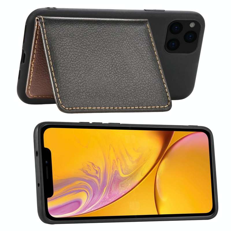 For iPhone 11 Pro Max Litchi Pattern Card Bag Wallet Bracket + TPU Phone Case with Card Slot Wall...