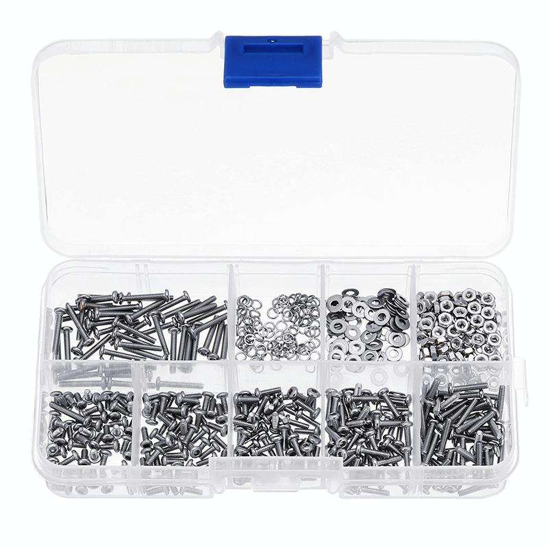 600 PCS M2 304 Stainless Steel Hex Socket Cap Head Screw Washer Nut Kit