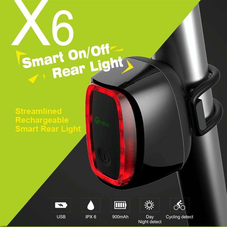 Meilan X6 Smart Auto Brake Rear Light Rechargeable Bicycle Tail Light(Black)
