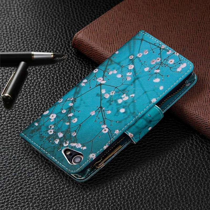 For iPhone 8 & 7 Colored Drawing Pattern Zipper Horizontal Flip Leather Case with Holder & Card S...
