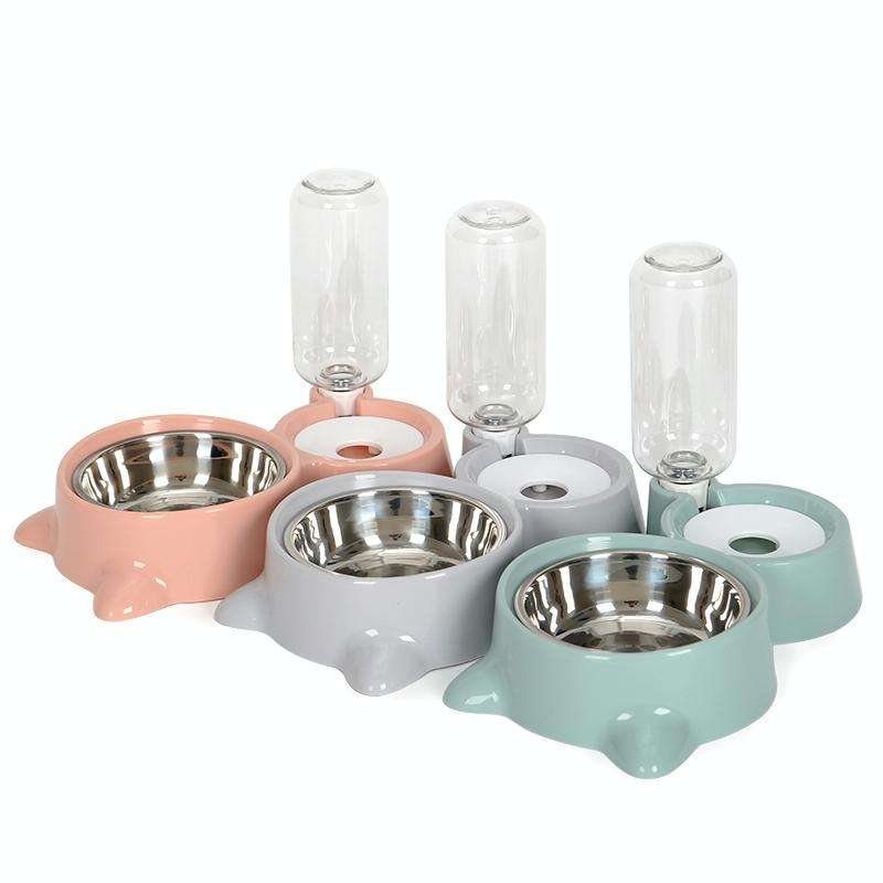 Pet Supplies Automatic Waterer Cat and Dog Food Bowl Double Bowl(Gray)