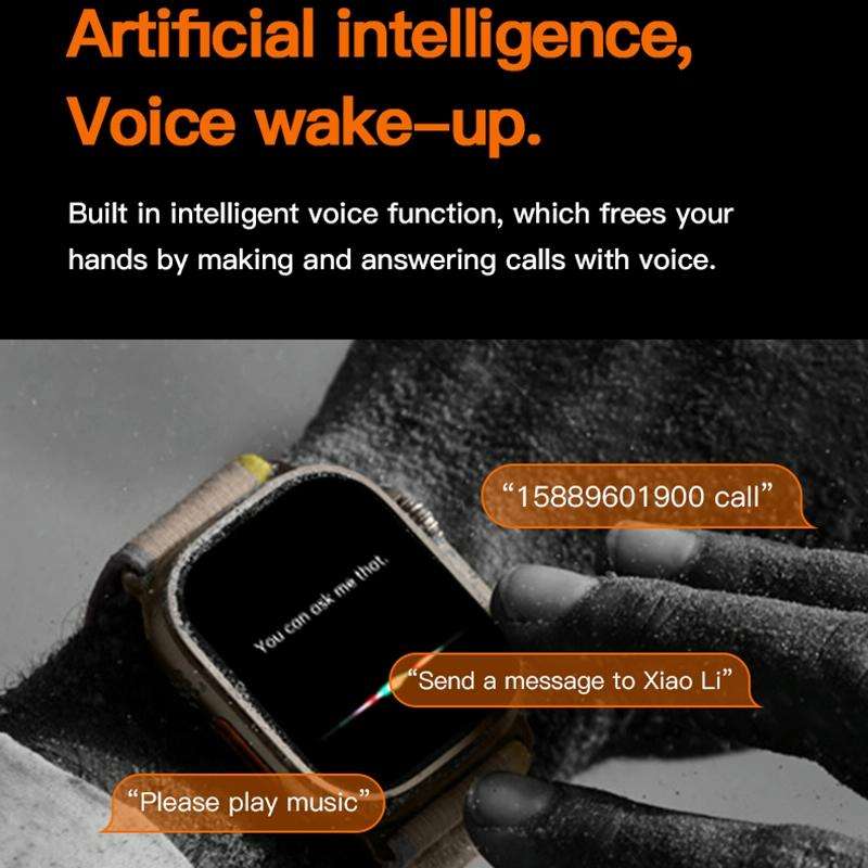 T800 Ultra 1.99 inch Ocean Silicone Band Smart Watch Support Heart Rate / ECG (Orange)