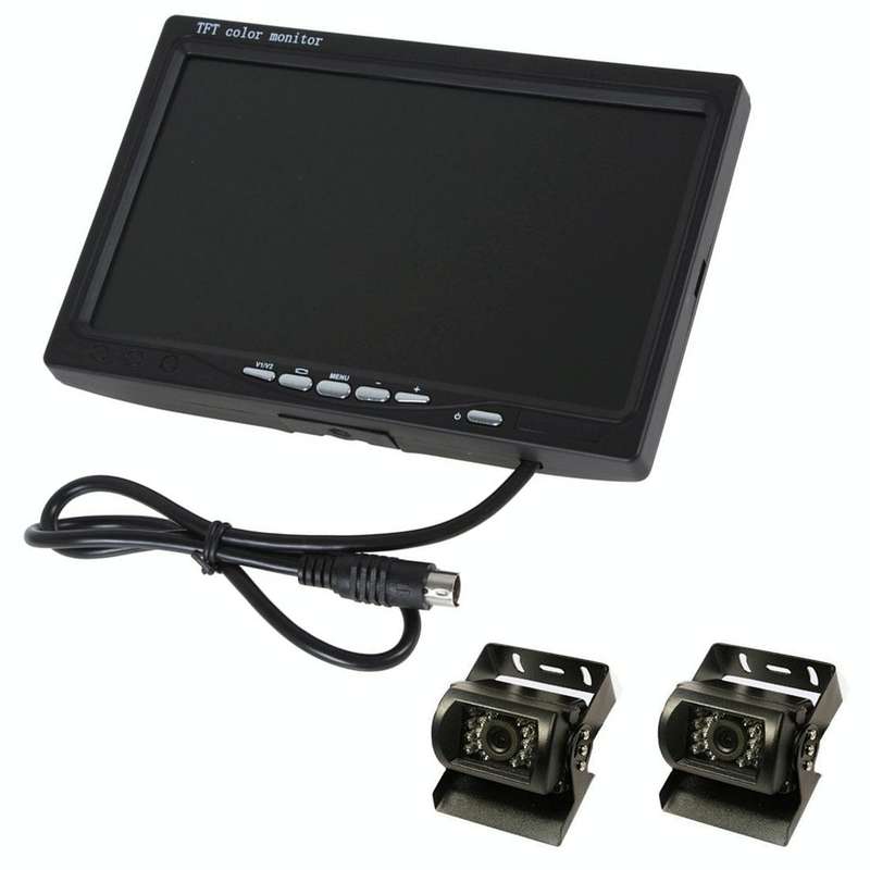 PZ-607-2 Wireless Vehicle Truck Dual Backup Camera and Monitor Infrared Night Vision Rear View Ca...