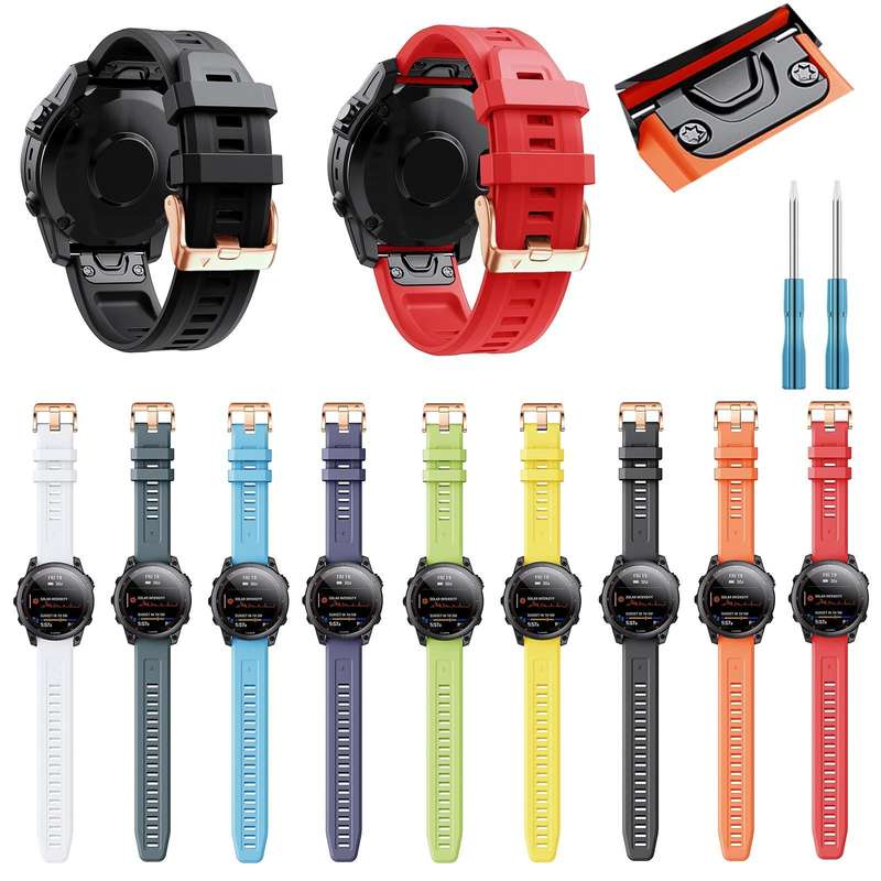 For Garmin Fenix 6S 20mm Rose Gold Buckle Silicone Watch Band(Dark blue)