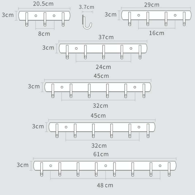 304 Stainless Steel No Punching Door Rear Coat Hook, Specification: 6 Hooks