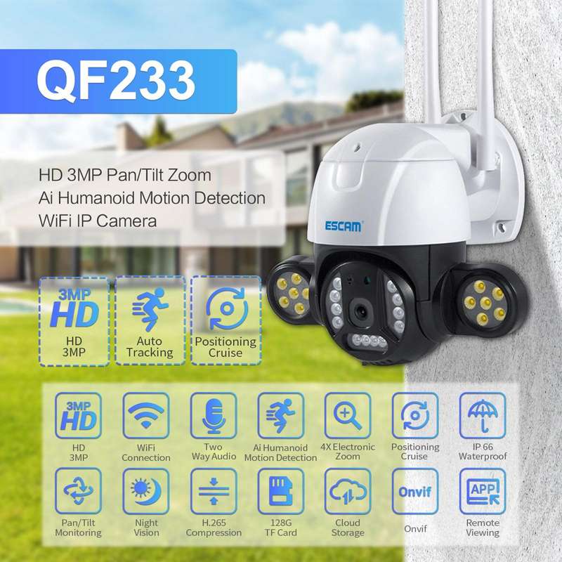 ESCAM QF233 3.0 Million Pixels Smart WiFi IP Camera, Support Auto Tracking & Night Vision & Two W...