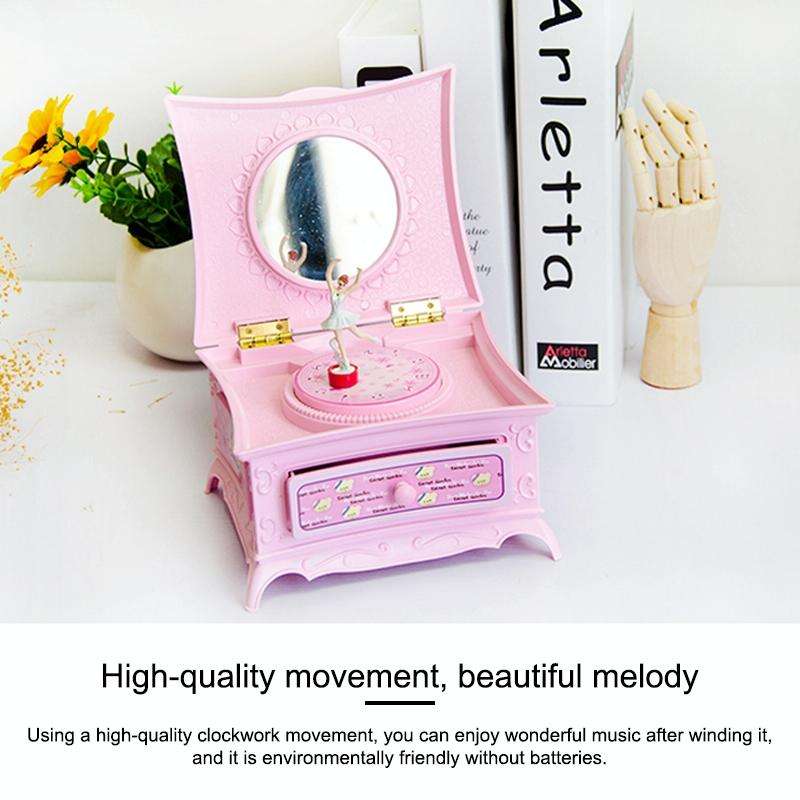 Classic Dressing Table Rotating Girl Music Box With Mirror Drawer Music Box(Gold Gray)