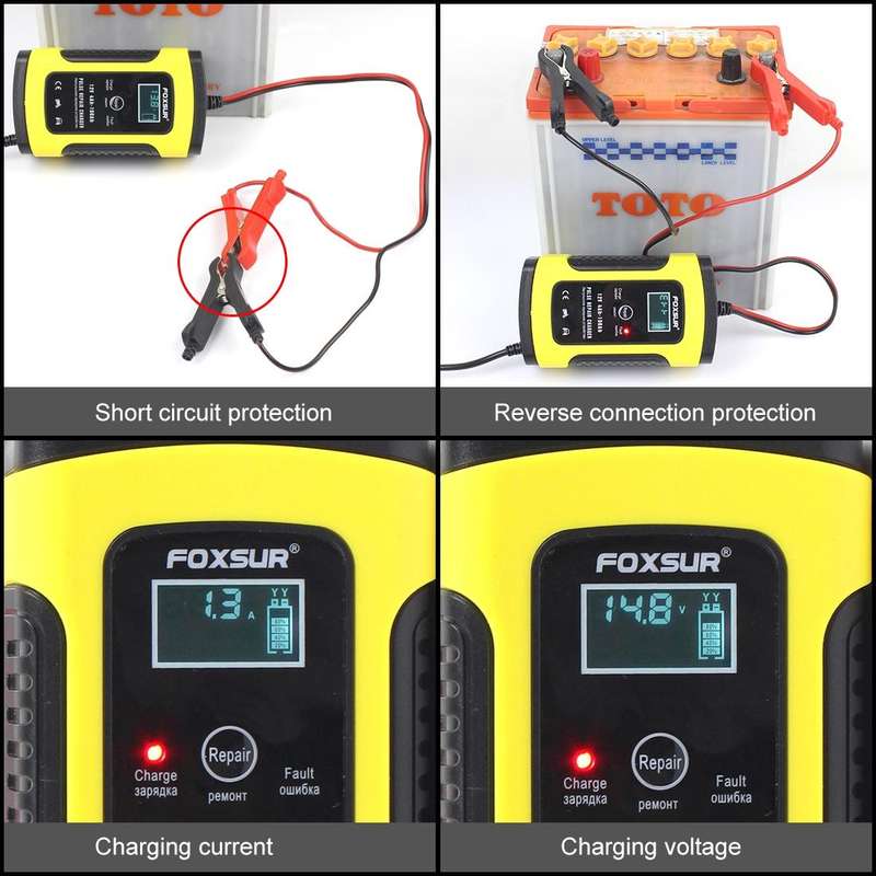 12V 6A Intelligent Universal Battery Charger for Car Motorcycle, Length: 55cm, UK Plug(Yellow)