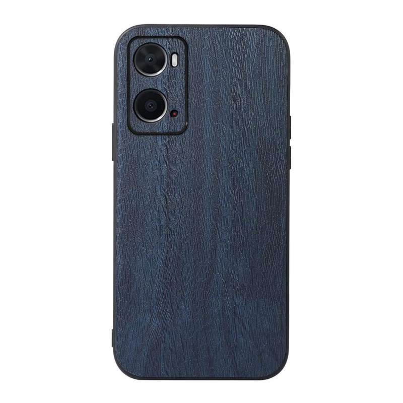 For OPPO A76 Wood Texture PU Phone Case(Blue)