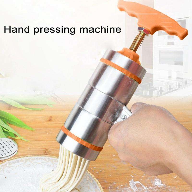 5 Molds Household Manually Small Stainless Steel Pressing Style Handhold Noodle Machine (Orange)