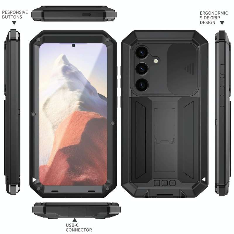 For Samsung Galaxy S24 5G R-JUST Sliding Camera Life Waterproof Holder Phone Case(Black)