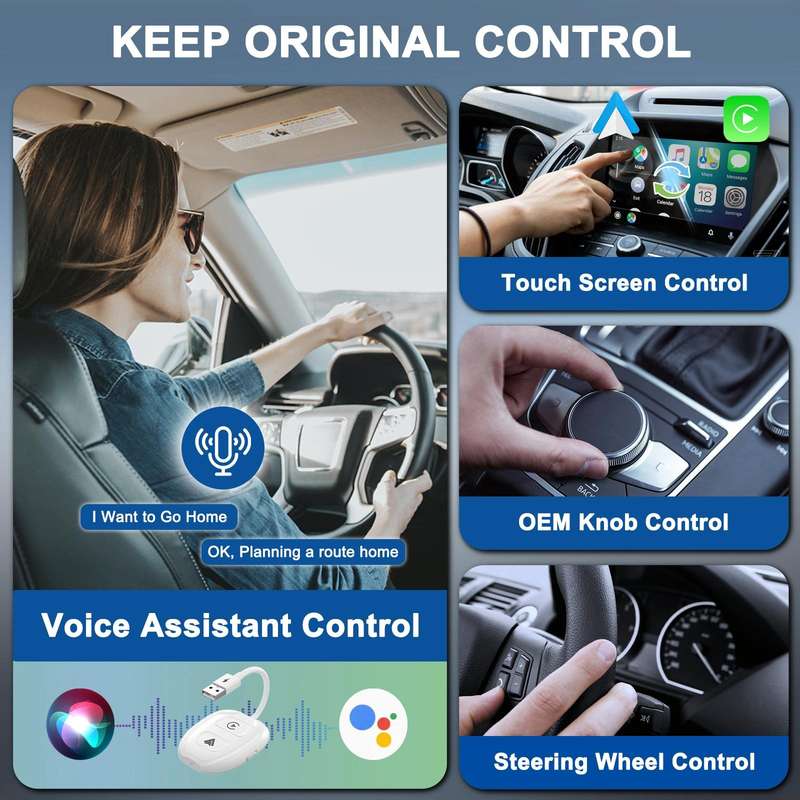 THT-020-9-1 USB + USB-C / Type-C Wired to Wireless Carplay / Android Auto Adapter(White)
