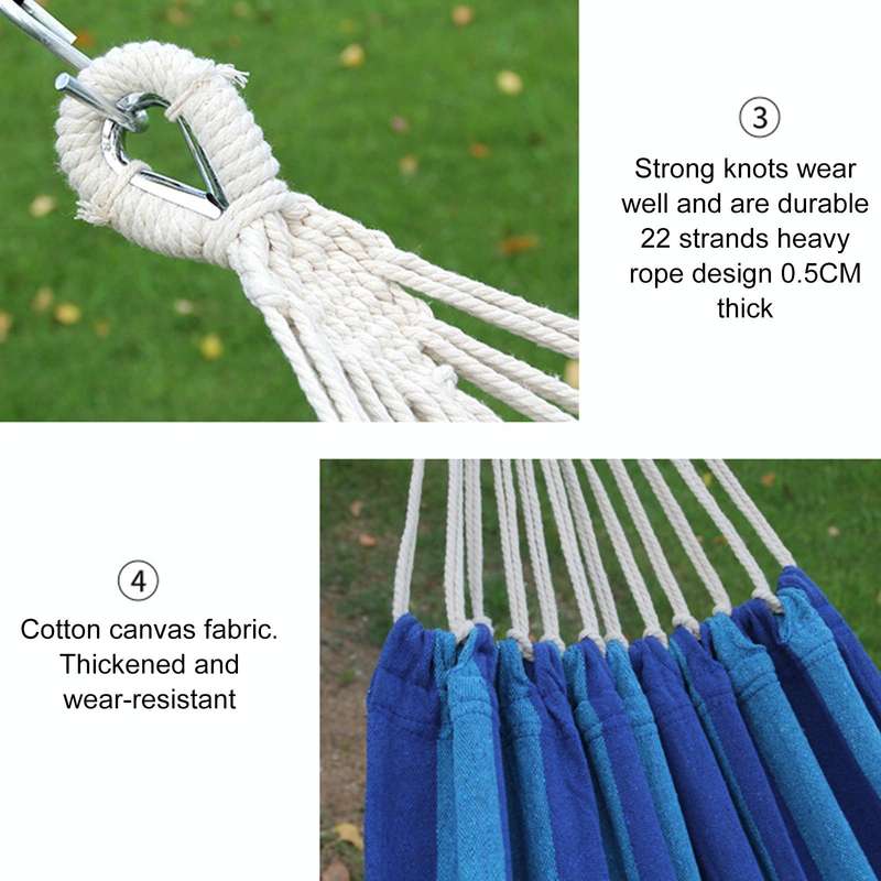 Outdoor Double Thickened Canvas Hammock Indoor Swing with Detachable Curved Rod, Size:190x100cm(G...